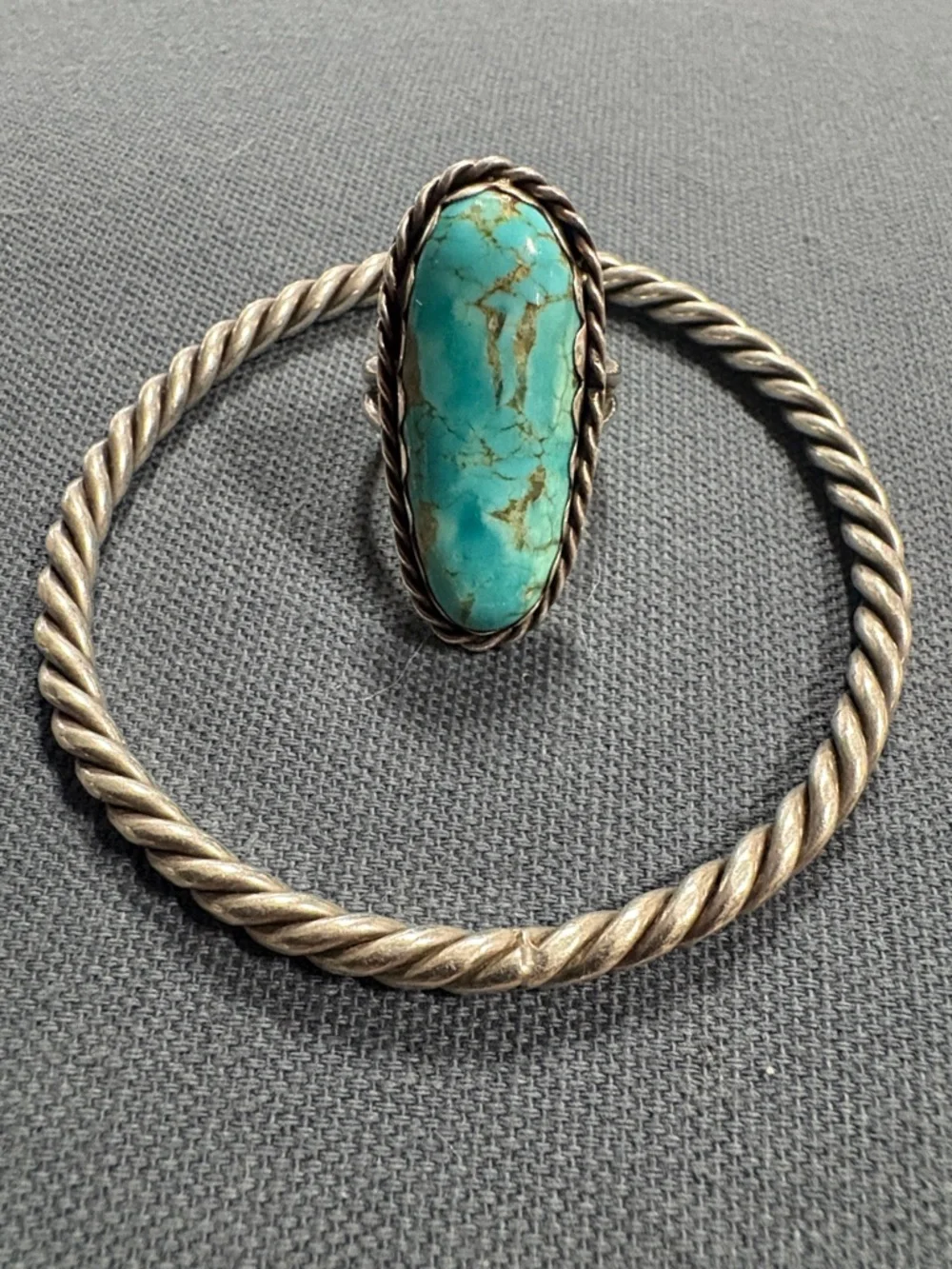 1970’s Native American Turquoise signed sterling silver ring and bracelet - Picture 1 of 5